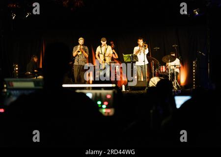 Concerto jazz di Miquel Àngel Rigo, Un Jazz De Mar. Porto Colom, Mallorca, spagna Foto Stock