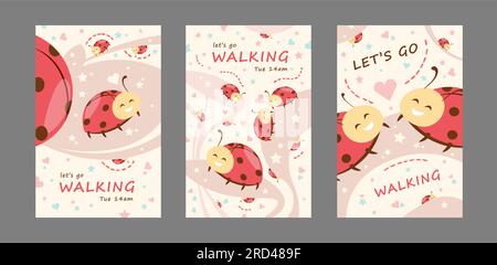 Set di schede di invito per camminare Illustrazione Vettoriale