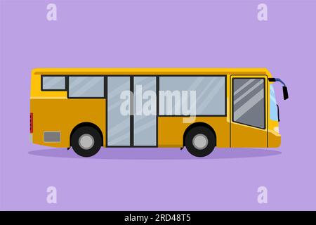 Design grafico piatto che disegna gli autobus urbani visti lateralmente per servire i passeggeri dei pendolari in partenza e ritorno da casa all'ufficio. Veicolo su strada Foto Stock