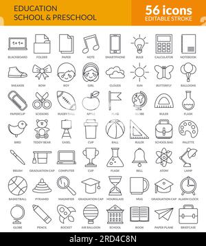 Grande set di 56 icone per il settore Education. Illustrazione Vettoriale