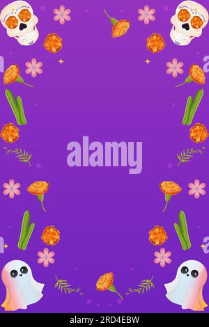 Il giorno del cranio della cornice morta e delle calendule , il pane dei morti .dia de los muertos illustrazione vettoriale Illustrazione Vettoriale
