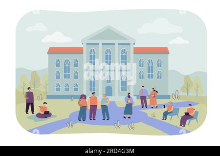 Felici studenti che camminano di fronte all'università Illustrazione Vettoriale
