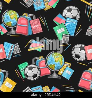 Vector School Seamless Pattern, sfondo decorativo ripetuto con illustrazioni di accessori scolastici per la carta da imballaggio, collezione di piatti scolastici schoo Illustrazione Vettoriale