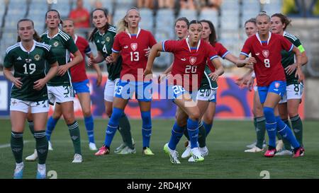 Opava, Repubblica Ceca. 18 luglio 2023. Jana Zufankova (CZE, nr 20) in azione durante il warm-up Women match Czech Republic vs Northern Ireland a Opava, Repubblica Ceca, 18 luglio 2023. Crediti: Jaroslav Ozana/CTK Photo/Alamy Live News Foto Stock