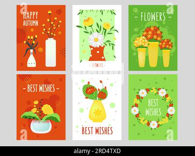 Moderno design floreale dei biglietti d'auguri con i migliori auguri Illustrazione Vettoriale