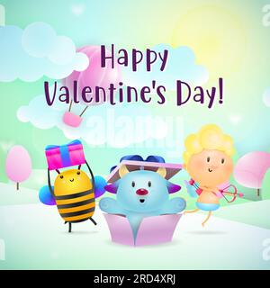 Design dell'invito per San Valentino. Divertente ape con regalo Illustrazione Vettoriale