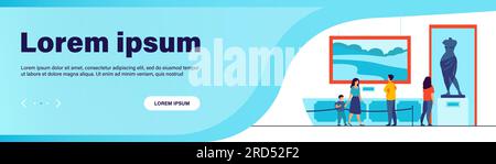 Visitatori del museo a piedi nella galleria d'arte Illustrazione Vettoriale