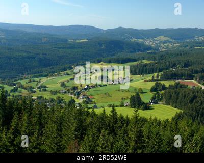 Vista di Saig/Lenzkirch dalla Torre Hochfirst, ForestBlack Baden-Wuerttemberg, Germania Foto Stock