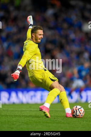 Glasgow, Regno Unito. 18 luglio 2023. Jack Butland dei Rangers durante la partita amichevole di pre-stagione all'Ibrox Stadium, Glasgow. Il credito fotografico dovrebbe leggere: Neil Hanna/Sportimage Credit: Sportimage Ltd/Alamy Live News Foto Stock