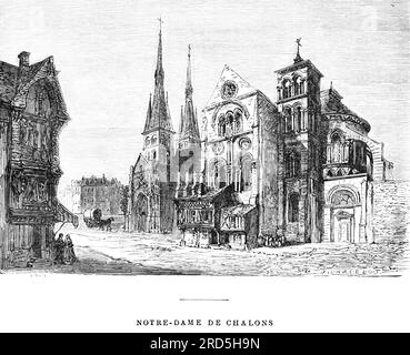 Chiesa di Notre-Dame de Chalons-en-Champagne, Champagne Countryside, Francia, le Rhin, Victor Hugo, illustrazione storica c. 1843 Foto Stock