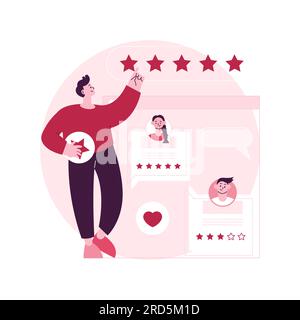 Illustrazione vettoriale del concetto astratto del feedback del cliente. Valutazione dei consumatori, strategia di gestione delle relazioni con i clienti, misurazione della soddisfazione dei clienti, feedback online sui social media, metafora astratta. Illustrazione Vettoriale