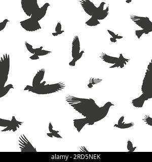 Silhouette di sfondo senza cuciture di colombe volanti. Illustrazione vettoriale Illustrazione Vettoriale