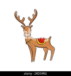 Renne natalizie cartoni animati su bianco. Illustrazione vettoriale. Stile cartoon disegnato a mano Illustrazione Vettoriale