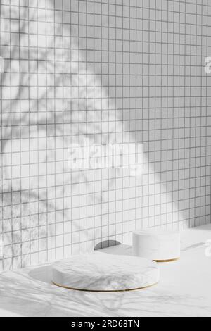 Sfondo semplice monotono con vasi, ombre degli alberi e luce naturale. Foto Stock