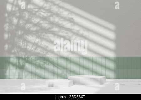 Sfondo semplice monotono con vasi, ombre degli alberi e luce naturale. Foto Stock