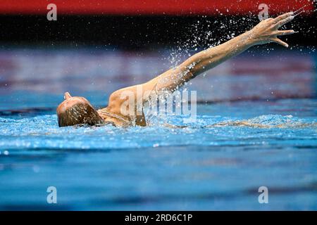 Jasmine Verbena di San Marino gareggia in solitaria donne libere preliminare nel corso del 20° Campionato Mondiale di Aquatics presso la Marine Messe Hall A in F Foto Stock