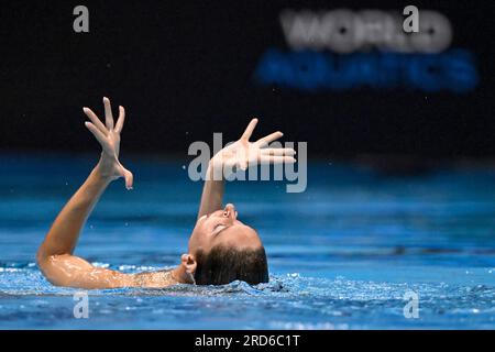 Jasmine Verbena di San Marino gareggia in solitaria donne libere preliminare nel corso del 20° Campionato Mondiale di Aquatics presso la Marine Messe Hall A in F Foto Stock