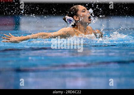 Jasmine Verbena di San Marino gareggia in solitaria donne libere preliminare nel corso del 20° Campionato Mondiale di Aquatics presso la Marine Messe Hall A in F Foto Stock