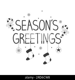 Testo scritto a mano auguri di Stagione per biglietto d'auguri, volantino, brochure, logo poster con caratteri di testo. Illustrazione Vettoriale