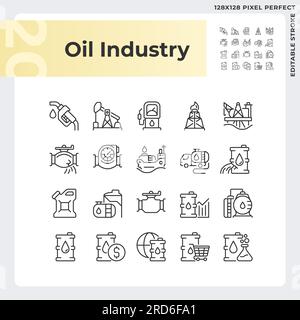 Set di icone lineari dell'industria petrolifera Illustrazione Vettoriale