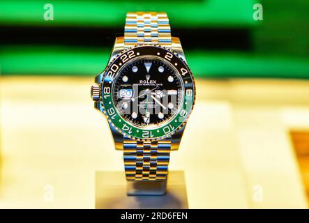 Zermatt, Svizzera - 21 maggio 2023: Close Up Luxury Watch Rolex GMT Master II Sprite jubilee esposto in una "BUCHERER BOUTIQUE ROLEX ZERMATT" Foto Stock