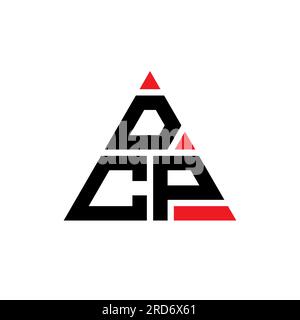 Logo DCP a lettere triangolari con forma triangolare. Monogramma di design con logo triangolare DCP. Modello di logo vettoriale triangolare DCP di colore rosso. DCP triangul Illustrazione Vettoriale