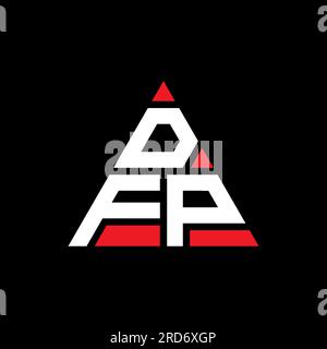 Logo DFP a lettere triangolari con forma triangolare. Monogramma di design del logo triangolare DFP. Modello di logo vettoriale triangolare DFP di colore rosso. DFP triangul Illustrazione Vettoriale