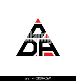 Logo DDA triangolare a lettere con forma triangolare. Monogramma di design con logo triangolare DDA. Modello di logo vettoriale triangolare DDA di colore rosso. DDA triangul Illustrazione Vettoriale