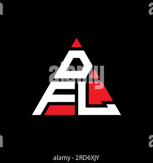 Logo DFL triangolare a lettere con forma triangolare. Monogramma di design con logo triangolare DFL. Modello di logo vettoriale triangolare DFL di colore rosso. DFL triangul Illustrazione Vettoriale