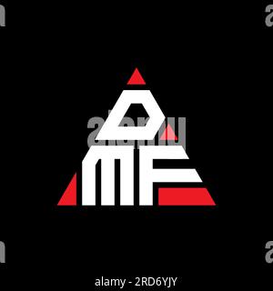 Logo DMF a lettere triangolari con forma a triangolo. Monogramma di design con logo triangolare DMF. Modello di logo vettoriale triangolare DMF di colore rosso. DMF triangul Illustrazione Vettoriale