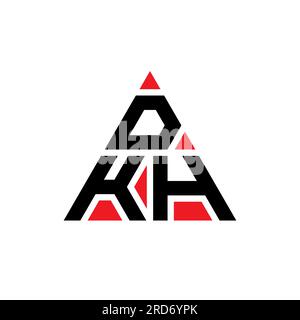 Logo DKH a lettere triangolari con forma triangolare. Monogramma di design con logo triangolare DKH. Modello di logo vettoriale triangolare DKH di colore rosso. DKH triangul Illustrazione Vettoriale