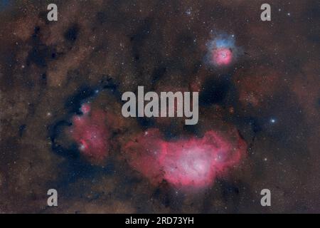 M8, M20, NGC6559 - tripletta del Sagittario nella costellazione del Sagittario Foto Stock