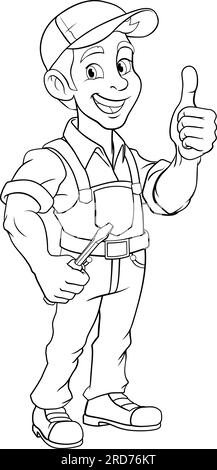 Elettricista Handyman cacciavite Cartoon Mascot Illustrazione Vettoriale
