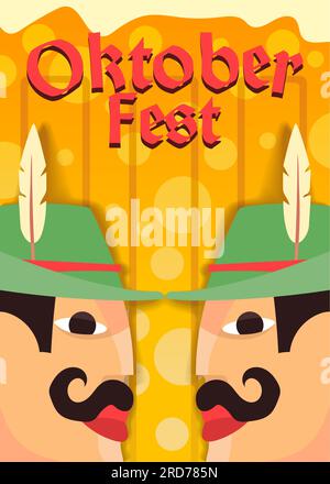 abstract bavarian men face to face woth bold text for oktoberfest poster vector illustration Stock Vector