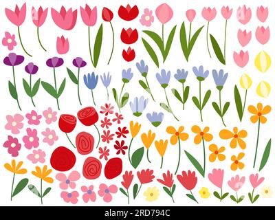 Insieme di parti di fiori vettoriali differenti Illustrazione Vettoriale