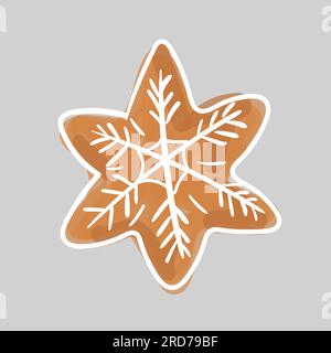 Biscotti di Natale sotto forma di fiocco di neve su sfondo grigio. Stile disegnato a mano. Illustrazione Vettoriale