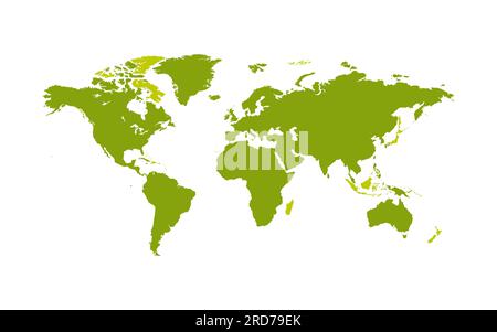 Mappa vettoriale del mondo, mappa verde isolata su sfondo bianco, modello di illustrazione. EPS 10 Illustrazione Vettoriale