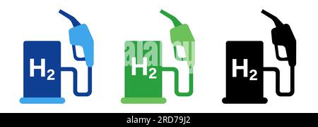 Stazione di pompaggio alternativa per energia a combustibile H2 idrogeno di colore blu verde nero Illustrazione Vettoriale