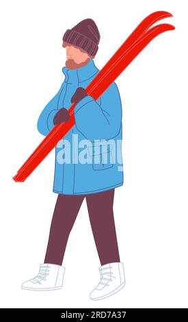 Personaggio maschile con attrezzatura da sci per lo sport Illustrazione Vettoriale