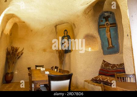 Interni della maison de Şişik, hotel nella grotta di Uchisar, all'interno della Cappadocia di Uchisar, Turchia Foto Stock