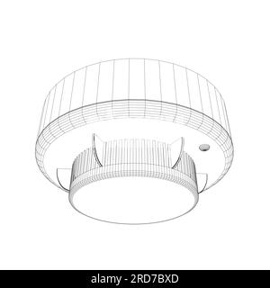 Struttura a reticolo per rilevatore di fumo. Allarme rilevatore di fumo di monossido di carbonio Vector Fire, ufficio con segnale acustico su sfondo bianco isolato. Lo stile di drawin Illustrazione Vettoriale