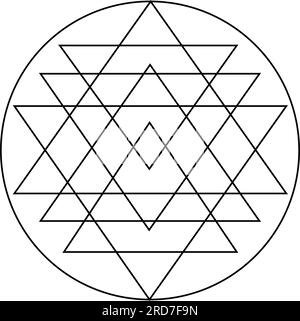 grafico yantra. Elementi di progettazione vettoriale con geometria spaventata. linea sottile geometrica. isolato su sfondo bianco. il mondo della geometria. Illustrazione Vettoriale