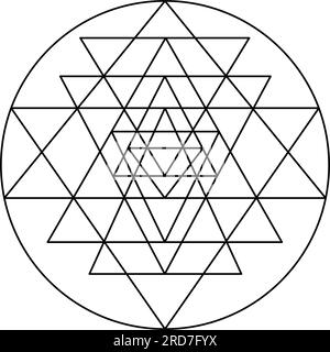 grafico yantra. Elementi di progettazione vettoriale con geometria spaventata. linea sottile geometrica. isolato su sfondo bianco. il mondo della geometria. Illustrazione Vettoriale