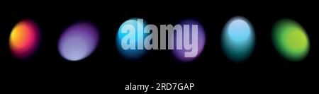 Sfondo graduato astratto con forme arrotondate, blu neon. Forme di blob fluide e digitali, leggere e dinamiche. Illustrazione vettoriale isolata su bac nero Illustrazione Vettoriale