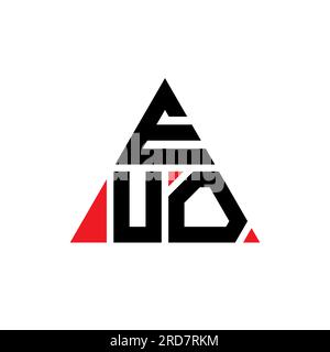 Logo EUO a lettera triangolare con forma triangolare. Monogramma di design con logo triangolare EUO. Modello di logo vettoriale triangolare EUO di colore rosso. EUO triangul Illustrazione Vettoriale