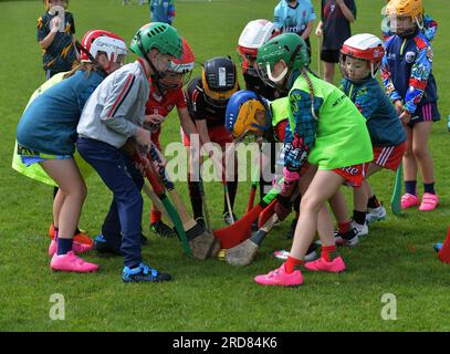 Bambini delle scuole elementari che giocano a corsa a Derry, Irlanda del Nord. Foto: George Sweeney/Alamy Stock Photo Foto Stock