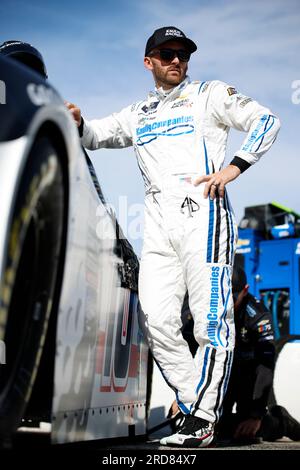 Loudon, New Hampshire, USA. 14 luglio 2023. NASCAR Xfinty driver, Austin Dillon (10) si mette in pista per allenarsi per l'Ambetter Health 200 al New Hampshire Motor Speedway di Loudon, New Hampshire. (Immagine di credito: © Walter G. Arce Sr./ZUMA Press Wire) SOLO USO EDITORIALE! Non per USO commerciale! Foto Stock