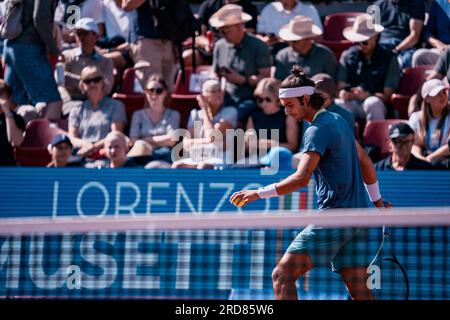 Båstad, Svezia. 07 19 2023. Il ventunenne Lorenzo Musetti, al 16° posto nel mondo, affronta Matteo Arnaldi, al 75° posto nel mondo. Daniel Bengtsson Foto Stock