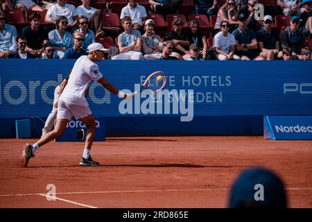 Båstad, Svezia. 07 19 2023. Il ventunenne Lorenzo Musetti, al 16° posto nel mondo, affronta Matteo Arnaldi, al 75° posto nel mondo. Daniel Bengtsson Foto Stock