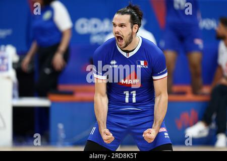 Danzica, Polonia. 19 luglio 2023. Antoine Brizard durante la partita della FIVB Volleyball Men's Nations League tra Stati Uniti e Francia il 19 luglio 2023 a Danzica in Polonia. (Foto di Piotr Matusewicz/PressFocus/Sipa USA) credito: SIPA USA/Alamy Live News Foto Stock